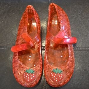 Old Navy Red Jelly Mary Jane Sandals with Strawberry Accent